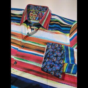 Robert Graham Long Sleeve Shirt Multicolor party club Flip Cuffs Size SMALL